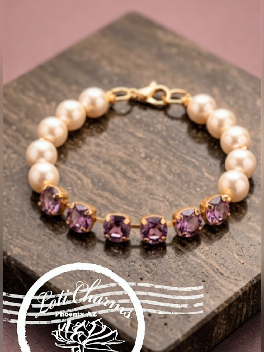 10.5 Total Carats Natural Amethyst And Large Freshwater Pearls In GP Bracelet